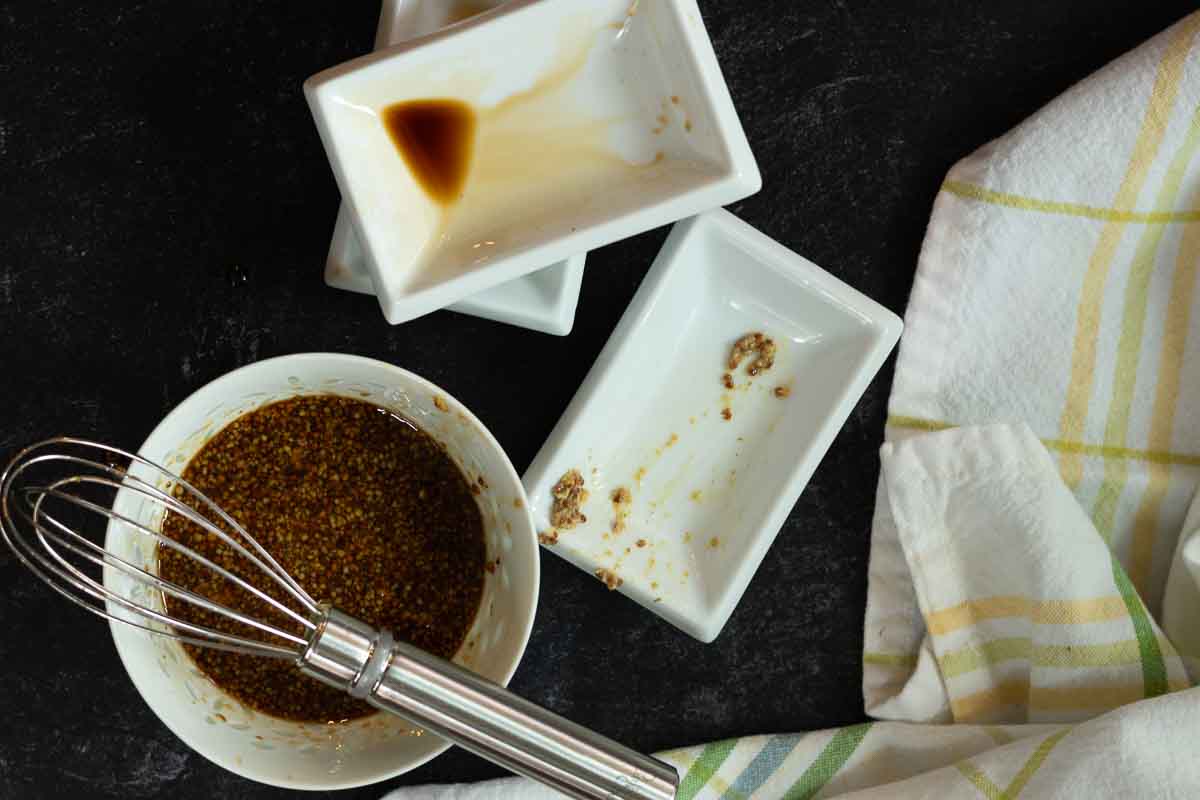 Making maple syrup glaze for oven roasted salmon.