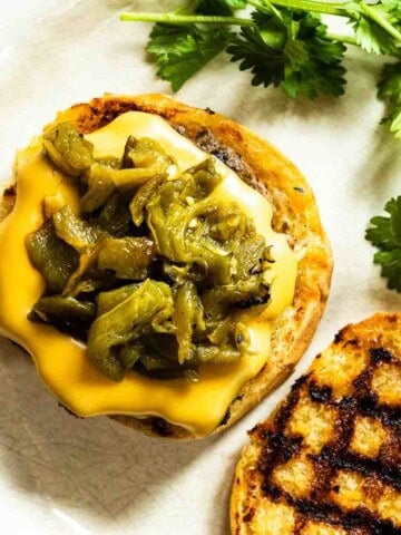 Green Chile Cheeseburger with a toasted bun.