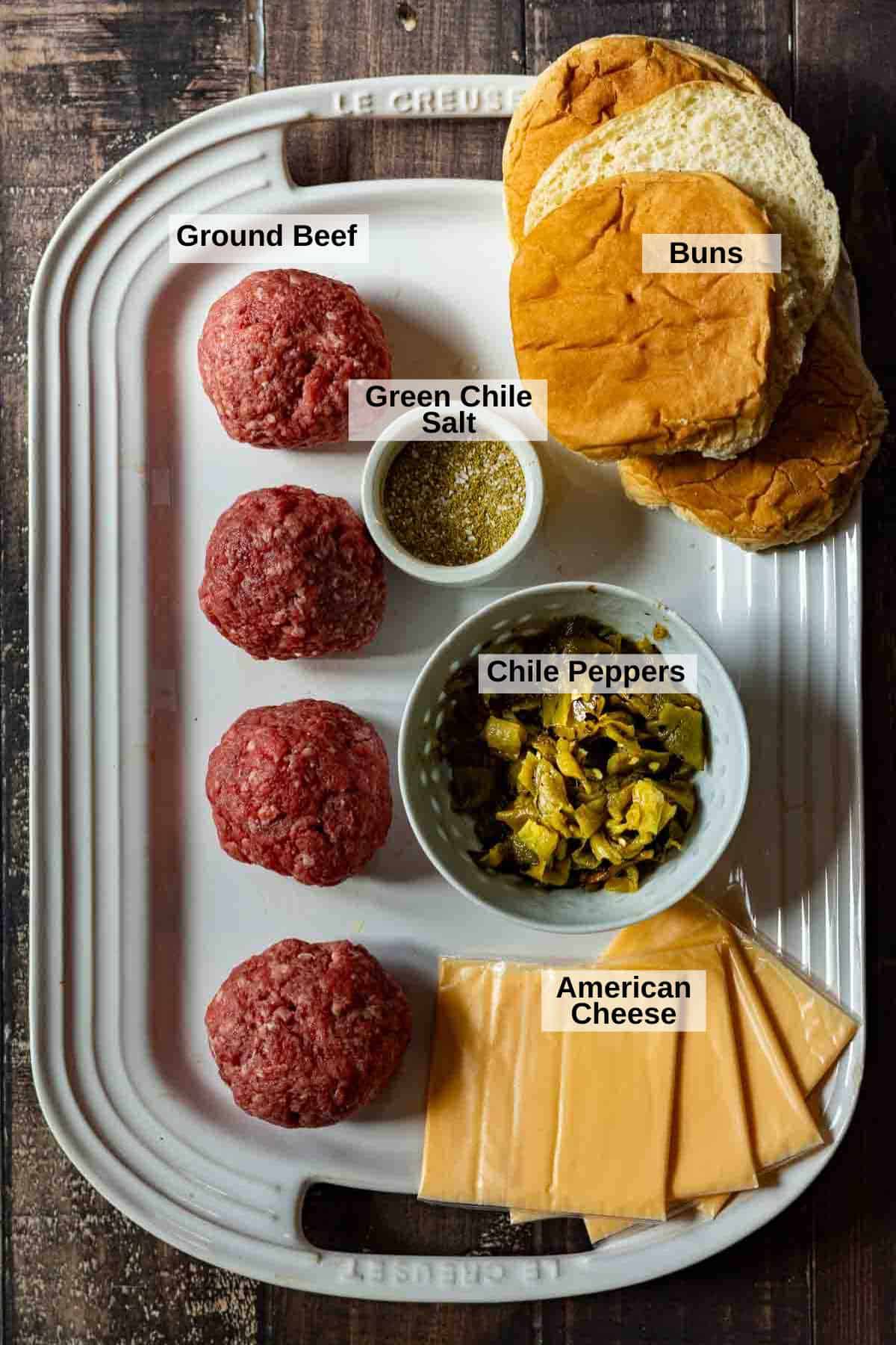 Ingredients to make green chile cheeseburgers.