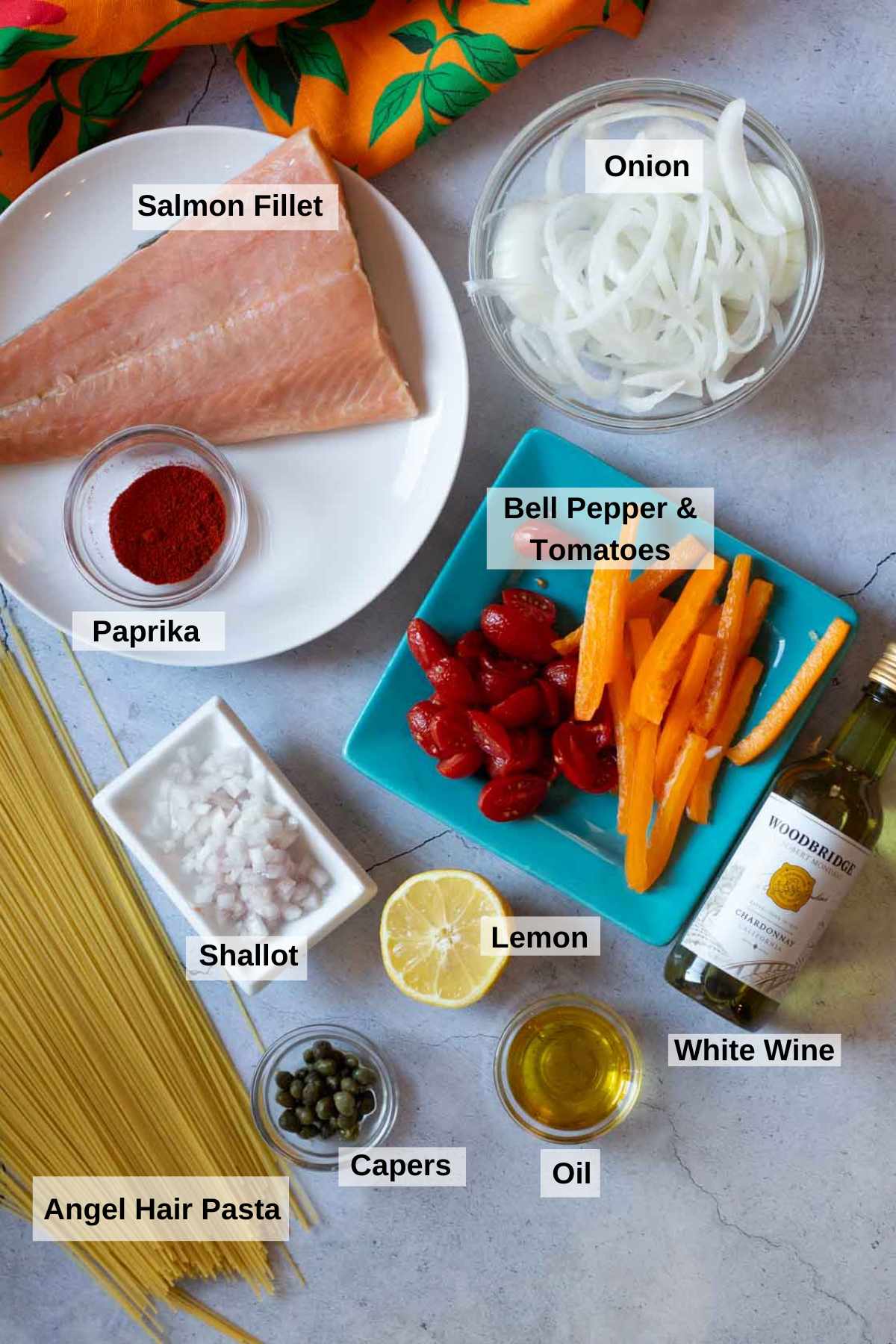 ingredients to make Salmon Pasta.