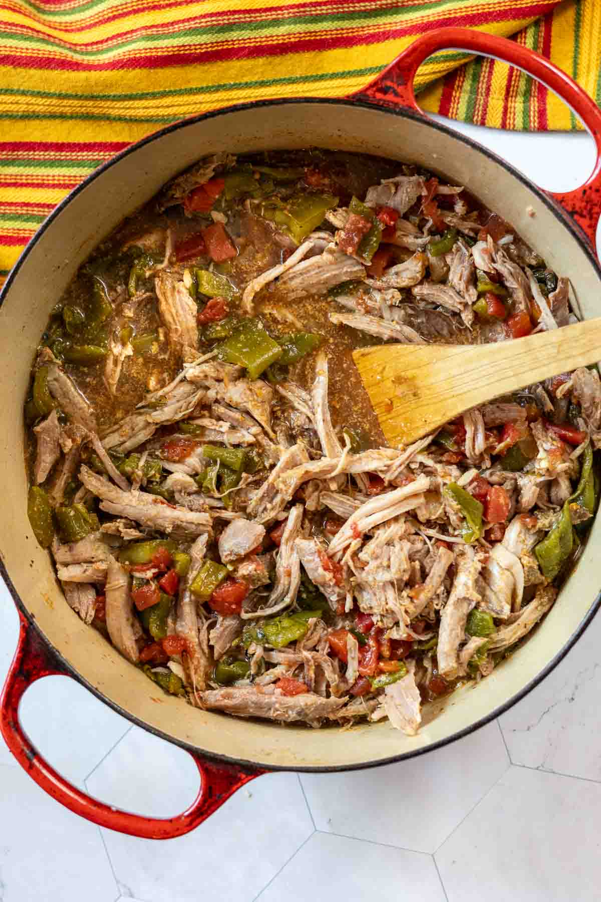 Hatch Green Chili Colorado in a Dutch Oven.