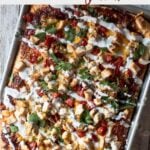 Sheet pan pizza recipe with bbq chicken and jalapano