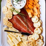 Easy smoked salmon platter with cheese and crackers