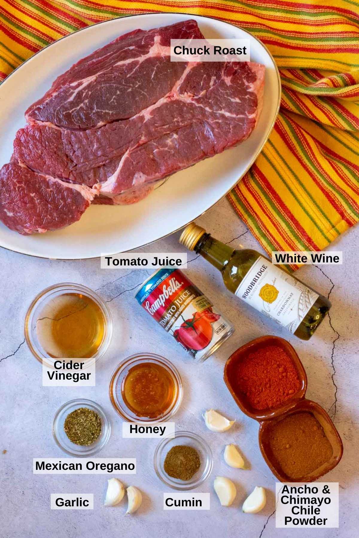 Ingredients to make slow cooker beef barbacoa.