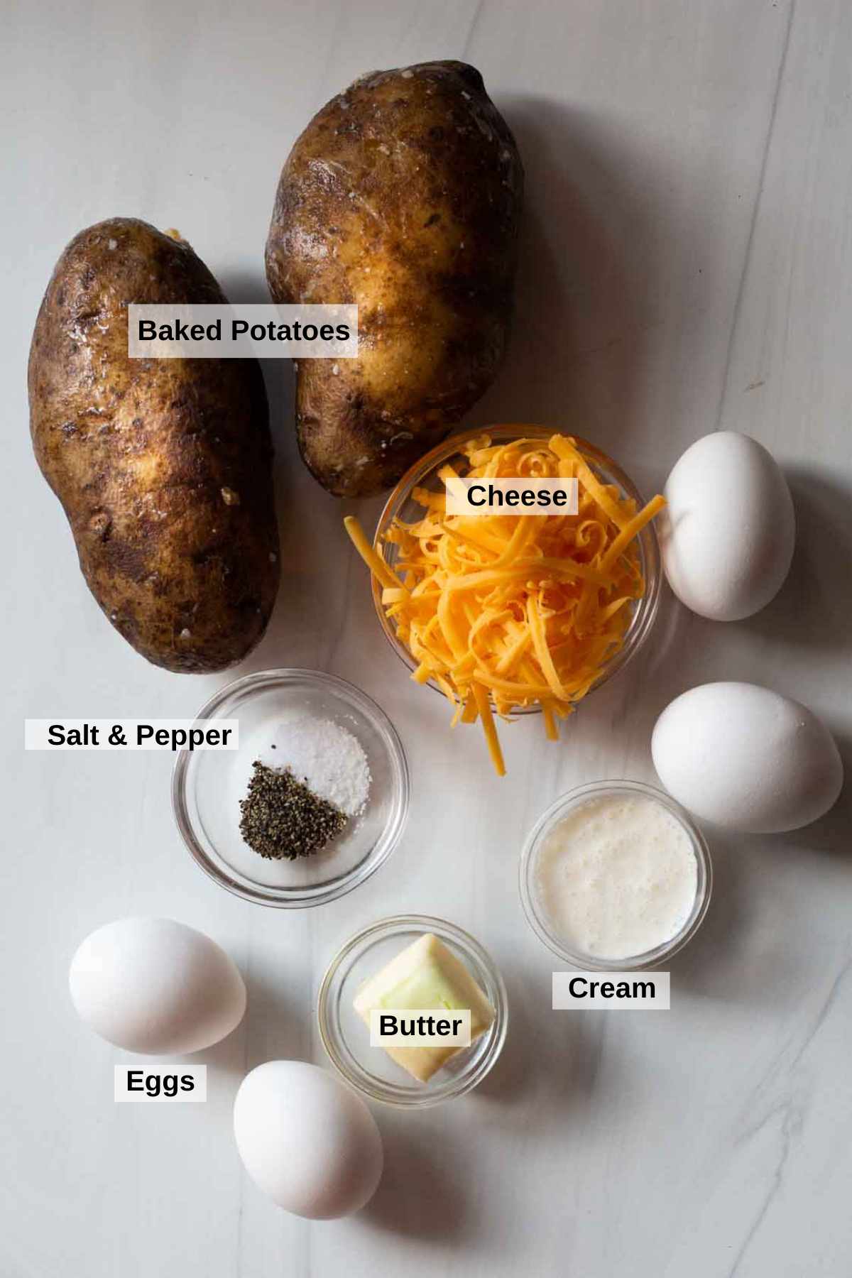 Ingredients to make twice baked breakfast potatoes.