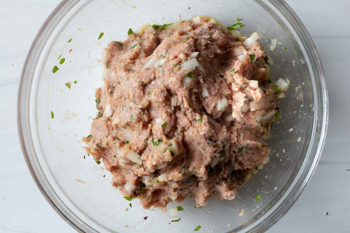 Sausage mixture for homemade sausage patties ready to form into patties.