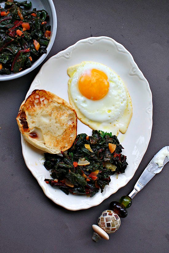 Swiss Chard with Fried Eggs #SundaySupper | Cooking On The Ranch