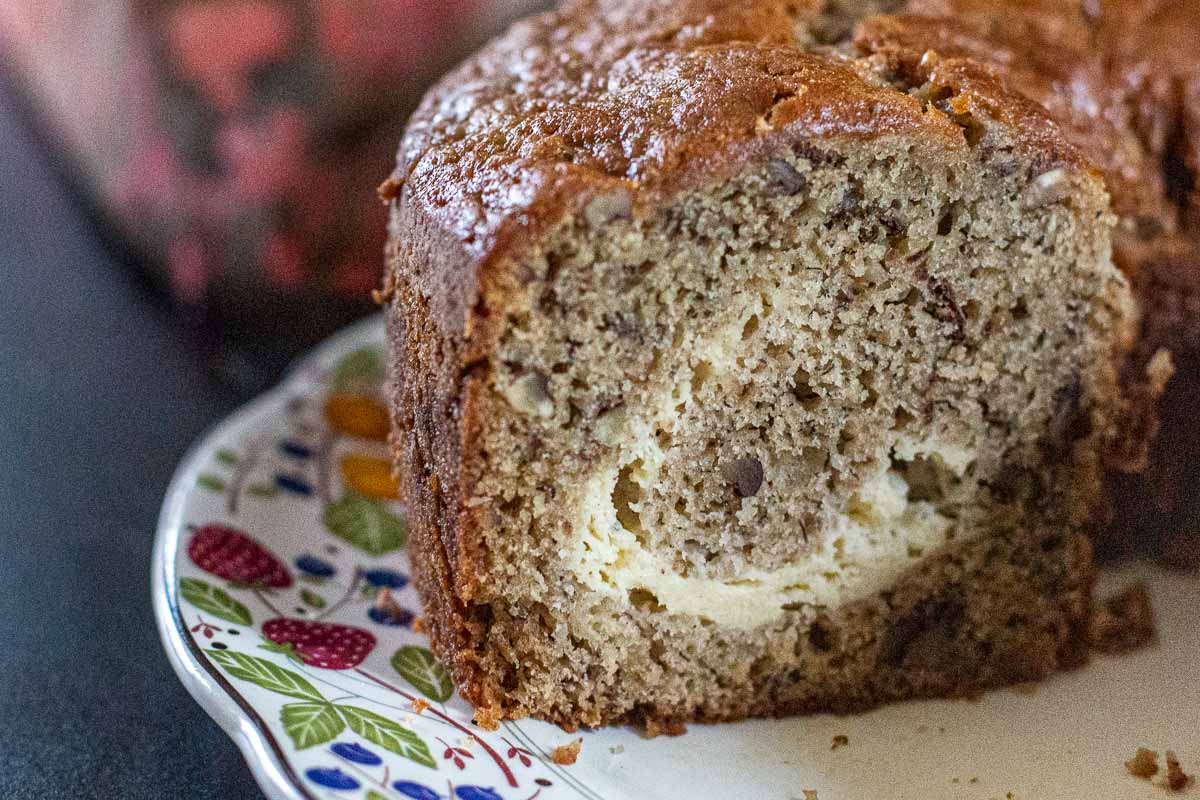 banana coffee cake with cream cheese filling.