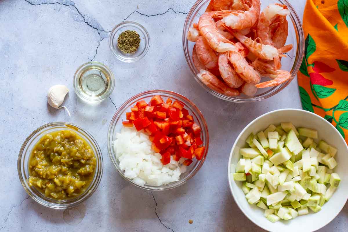 Ingredients to make shrimp burritos.