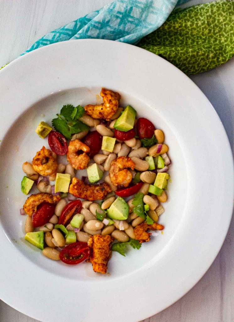 Shrimp and avocado salad with white beans