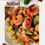 Avocado with Shrimp salad with cannellini beans, cucumber and tomato