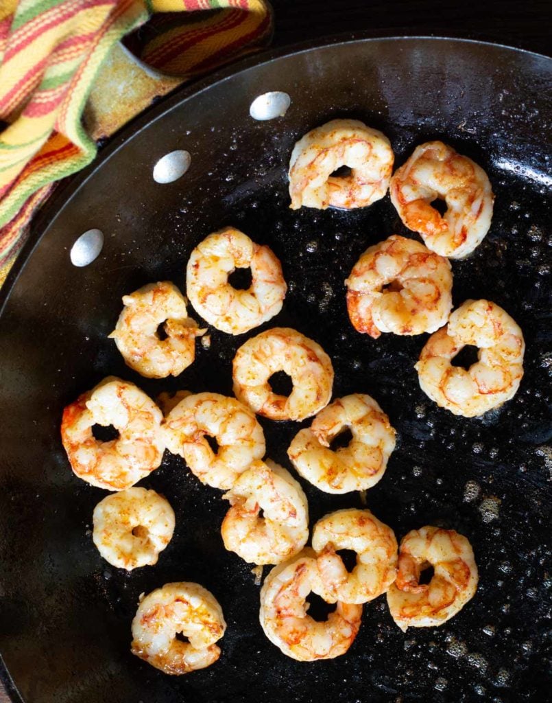 cooking shrimp in a fry pan