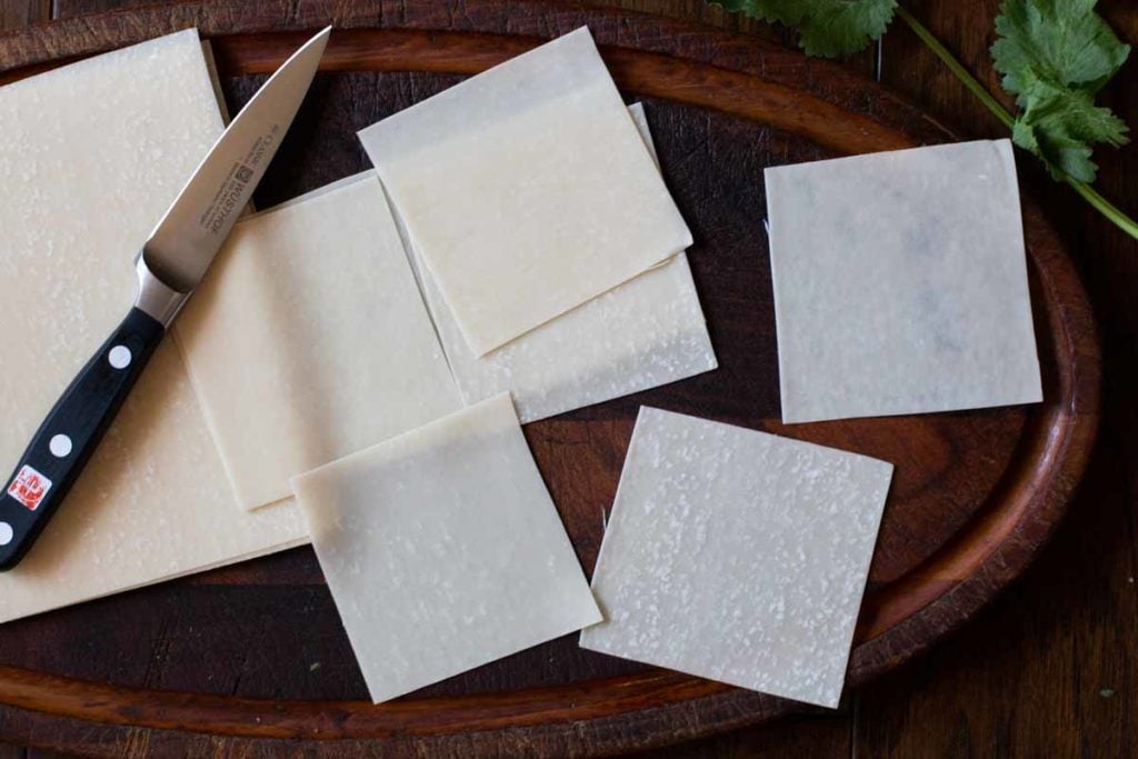 how to cut egg roll wrappers to make wonton shells