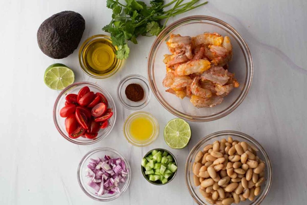 Ingredients for shrimp and avocado salad recipe