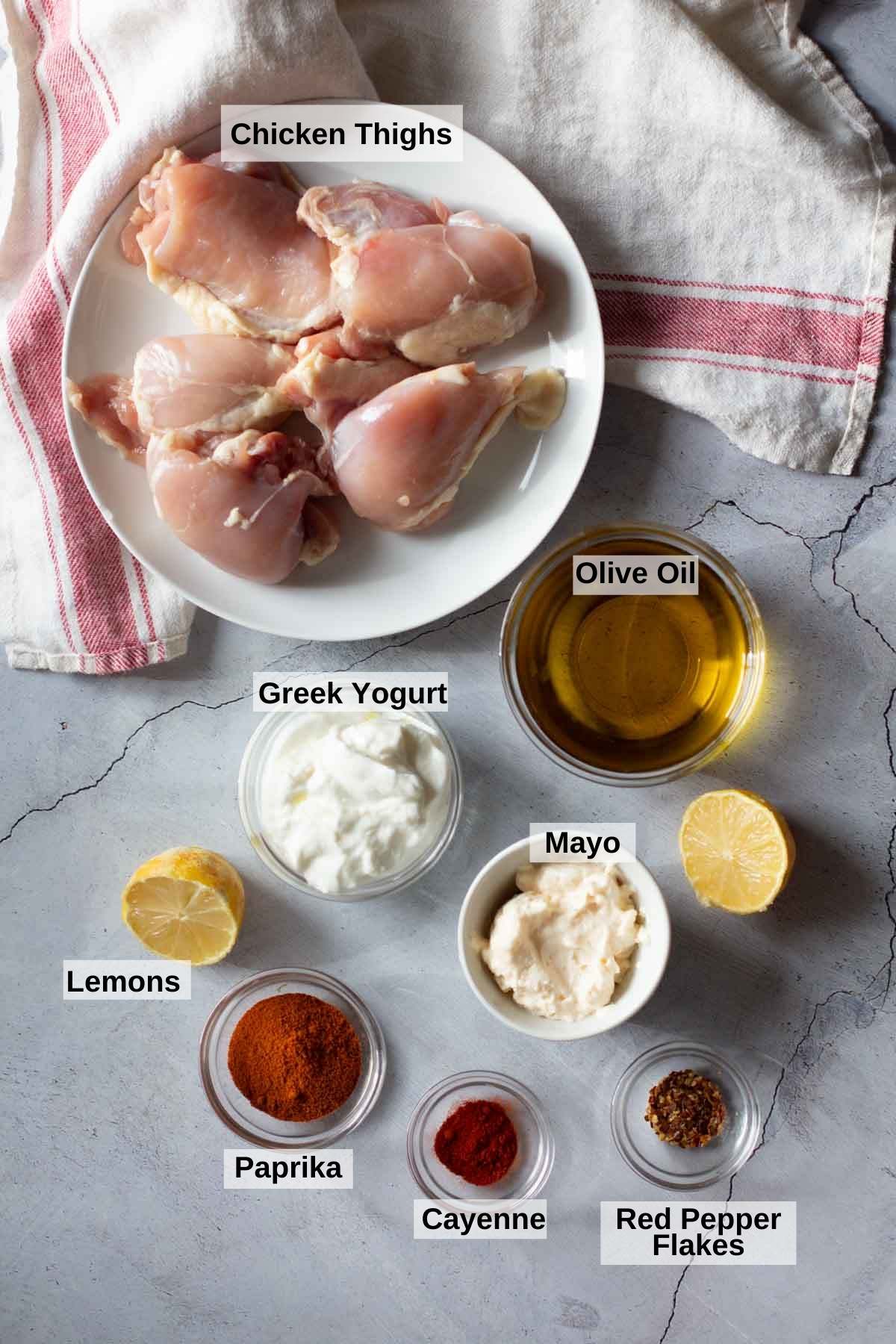 Ingredients to make Mediterranean Chicken Kabobs.