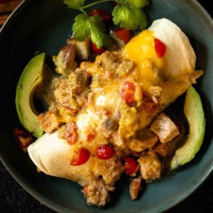 Green chile smothered breakfast burrito.