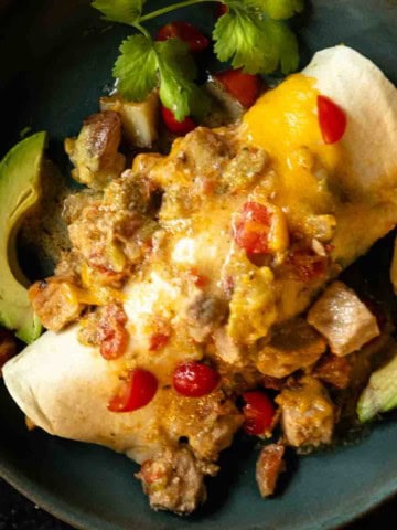 Green chile smothered breakfast burrito.