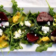 Easy Healthy Pickled Beet Salad with Arugula and Feta and a wonderful dijon dressing.