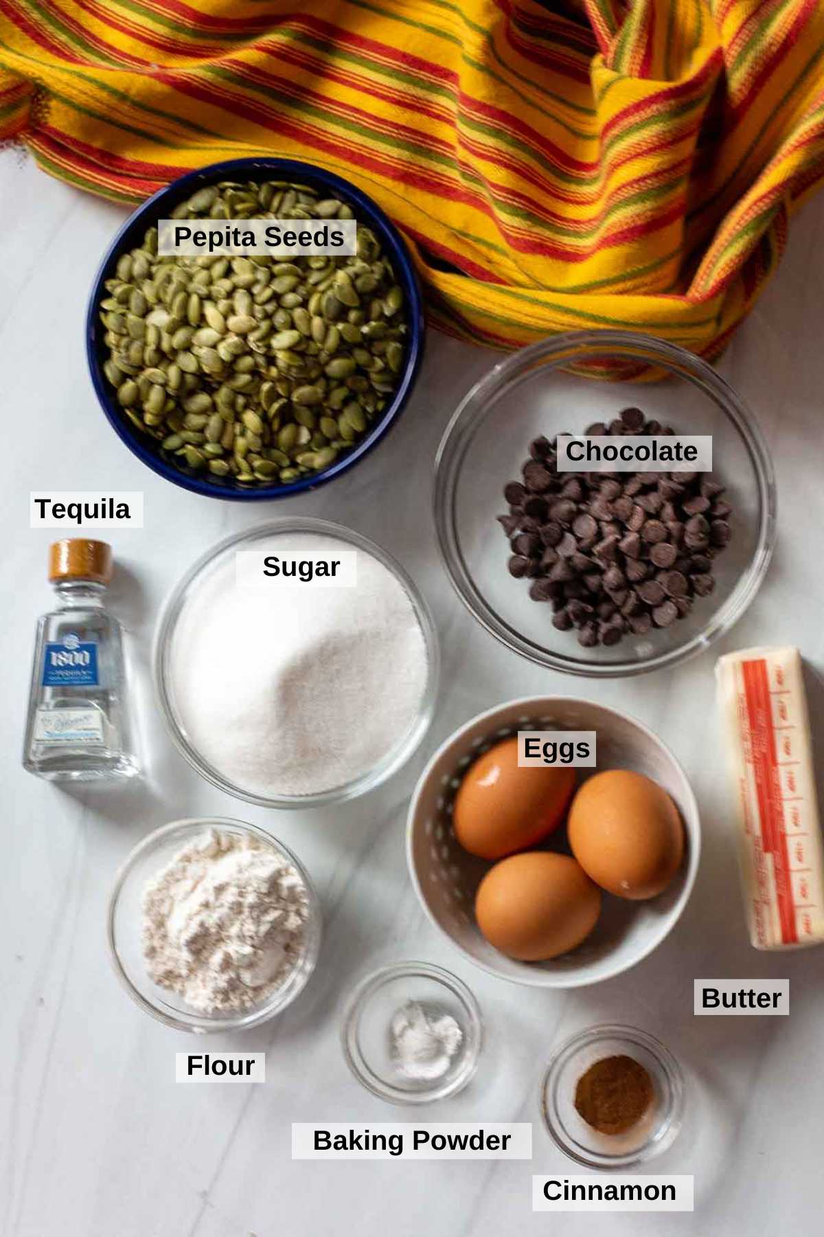 Ingredients to make Mexican Chocolate Cake.
