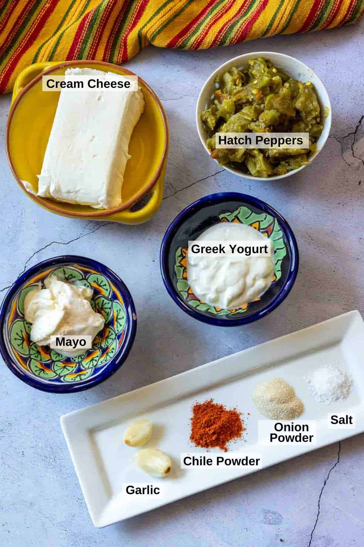 Ingredients to make Hatch Green Chile Dip.