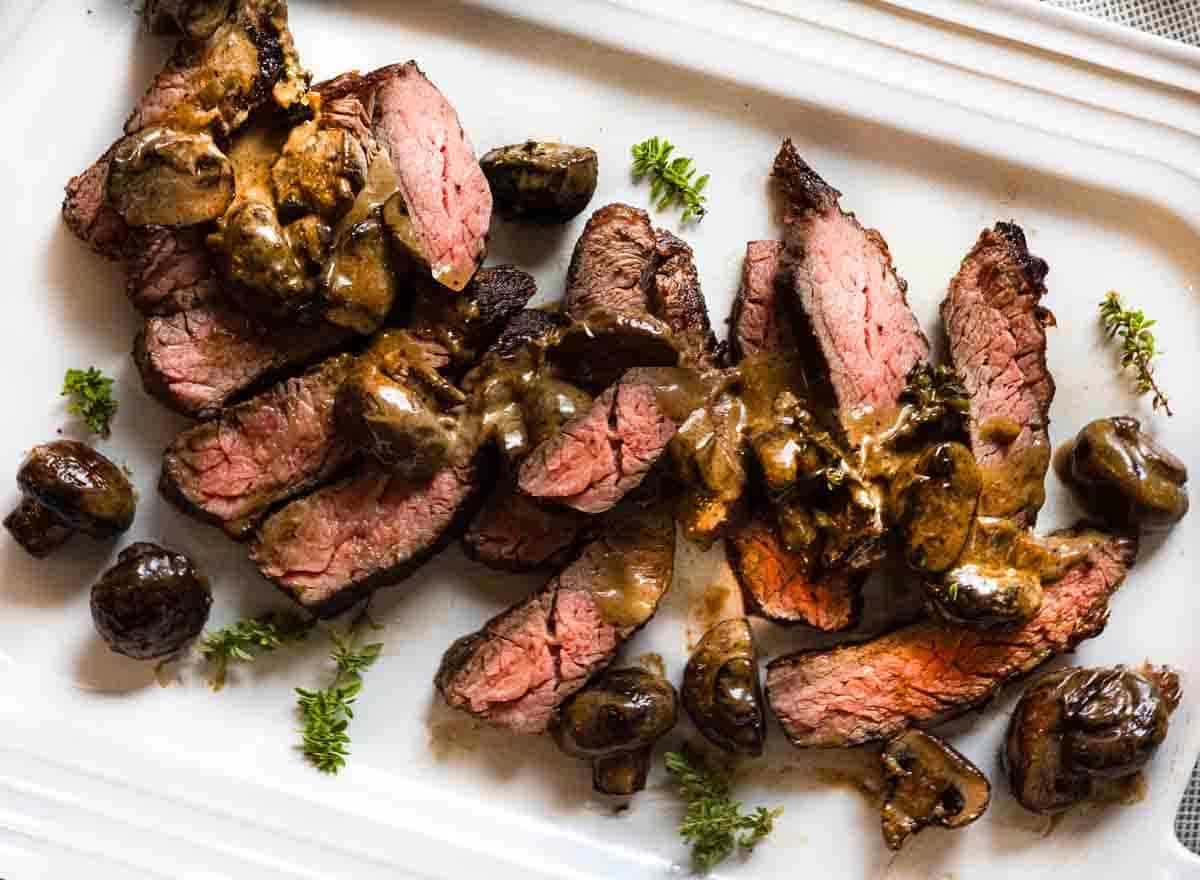 How to serve bavette steak with mushroom cream sauce.