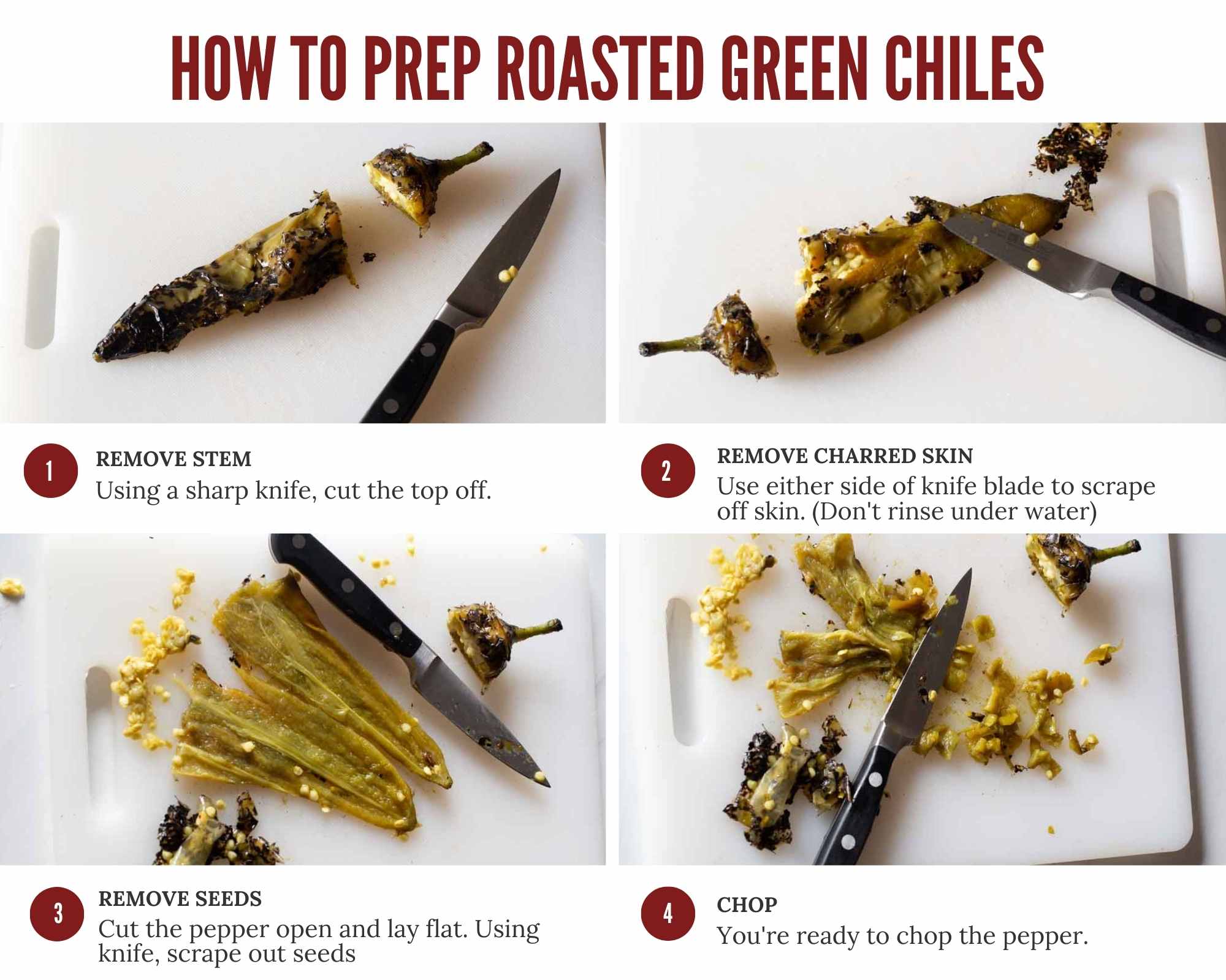 how to clean roasted chile peppers