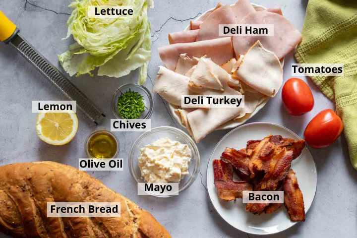 Ingredients to make sub club sandwich.