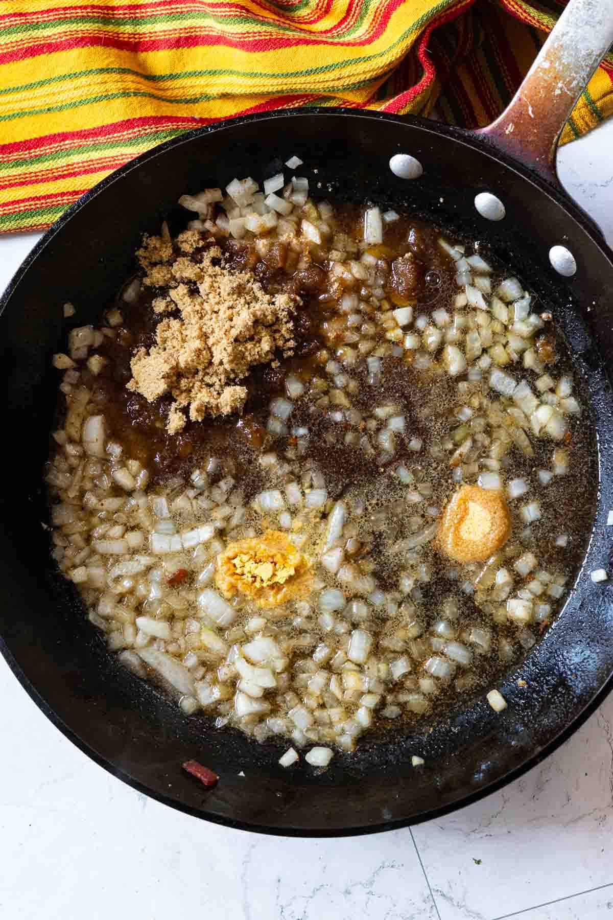 Step 3, making sauce for calico beans.