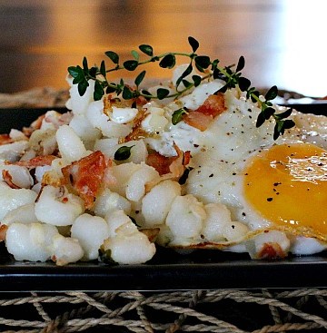 Hominy and Eggs for an easy Mexican breakfast recipe.