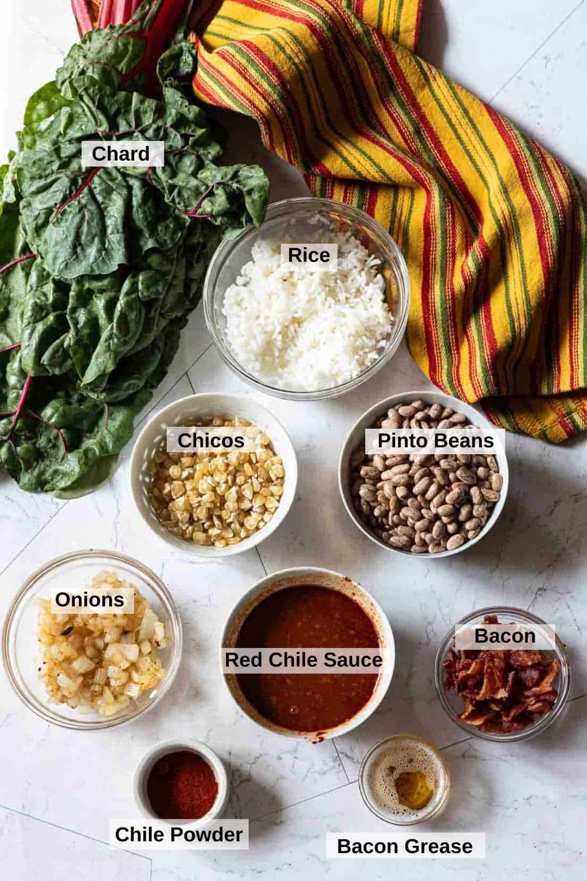 Ingredients to make New Mexico beans and chicos.