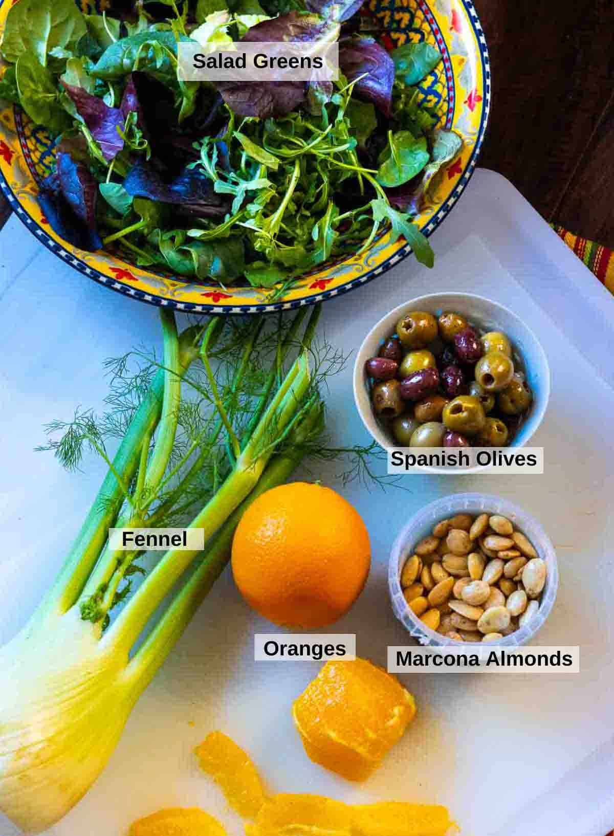 Ingredients to make a Spanish salad side dish for Paella.