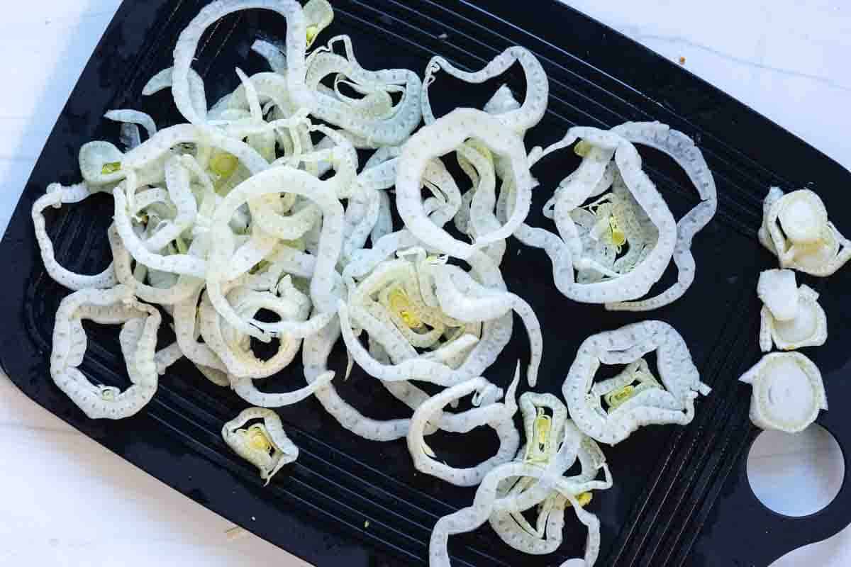 Preparing fennel bulb to make Spanish Salad.