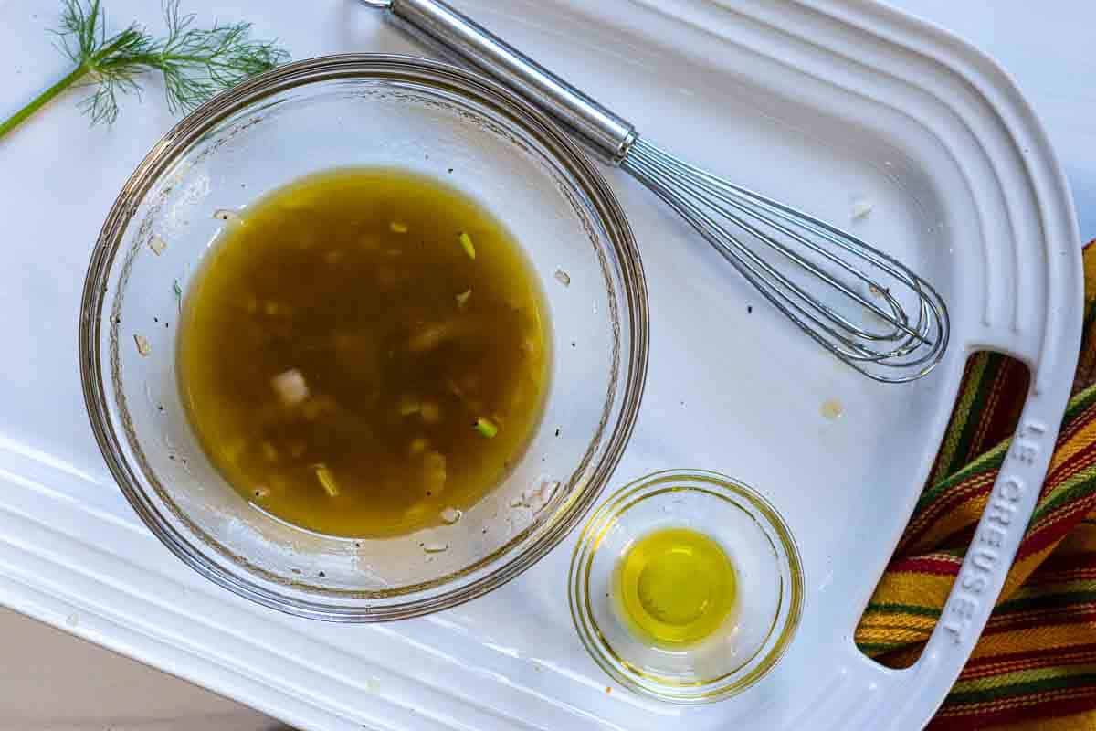 Step 2 to make side dish vinaigrette for Paella.