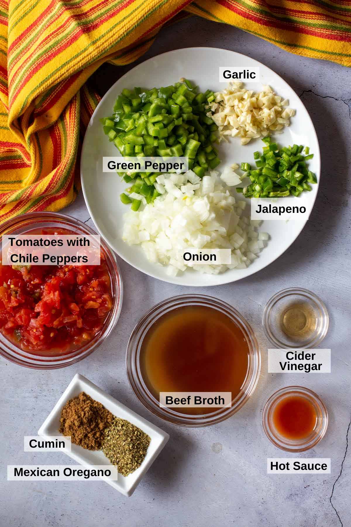 Ingredients to make Mexican beef machaca.
