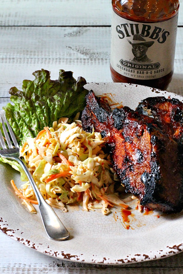 Country Style Pork Ribs with Stubbs Bar-b-que sauce and bbq cole slaw