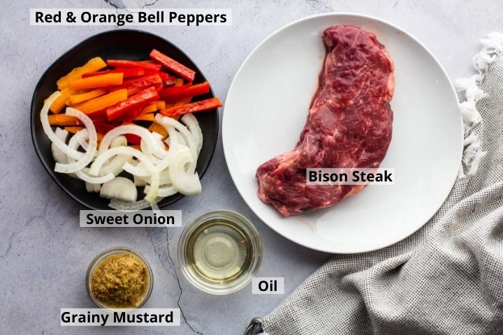 Ingredients to make a bison steak recipe.