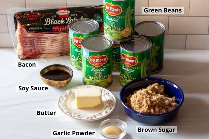 Ingredients to make green beans with bacon and brown sugar
