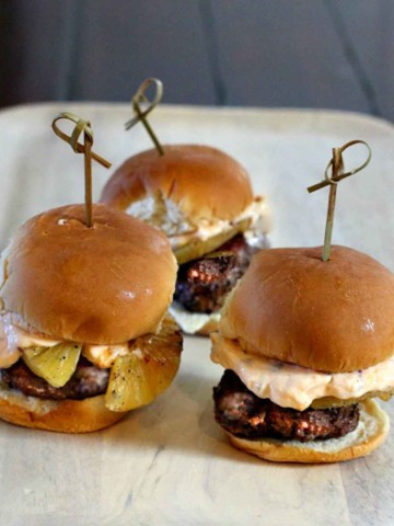 Sliders with Chipotle Mayo and pineapple.
