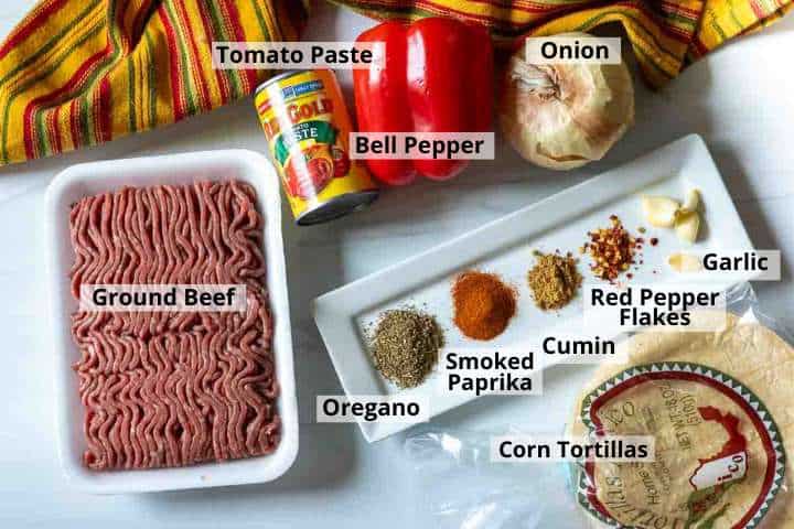 Ingredients to make Mexican fried tacos.