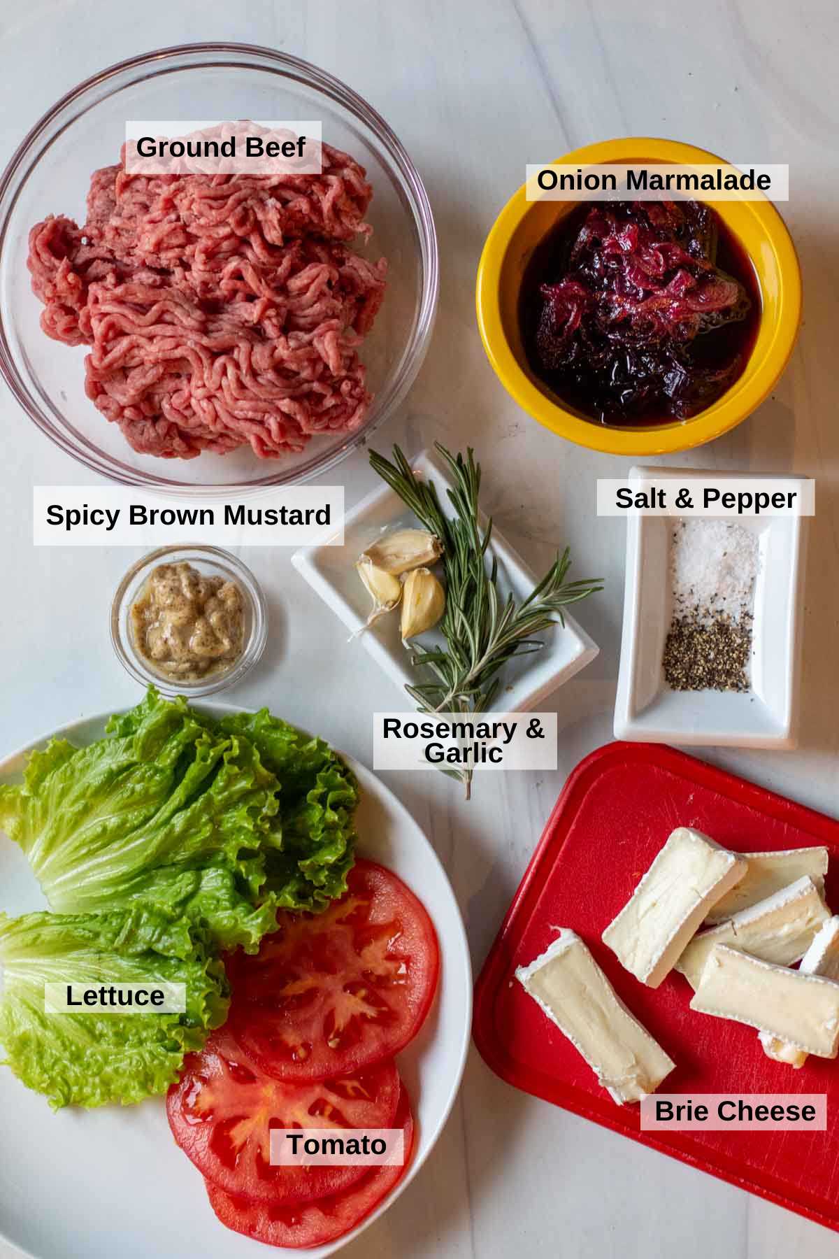 Ingredients to make brie burgers.