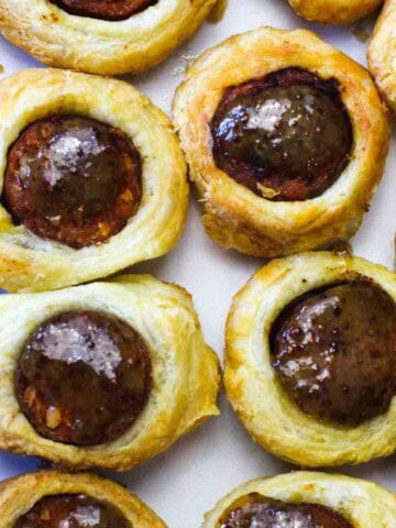 Andouille sausage pigs in a blanket made with Puff Pastry.