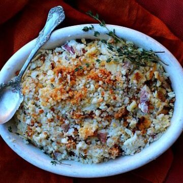 Mashed Potato Casserole. A perfect side dish for entertaining. Can be made ahead.