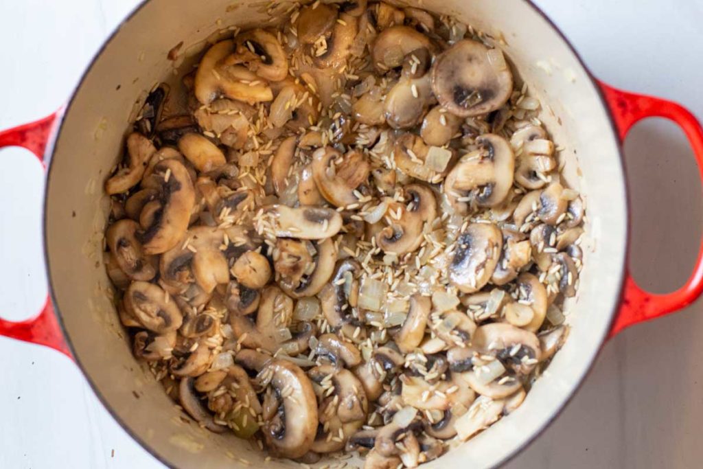 cooking mushrooms for mushroom soup.