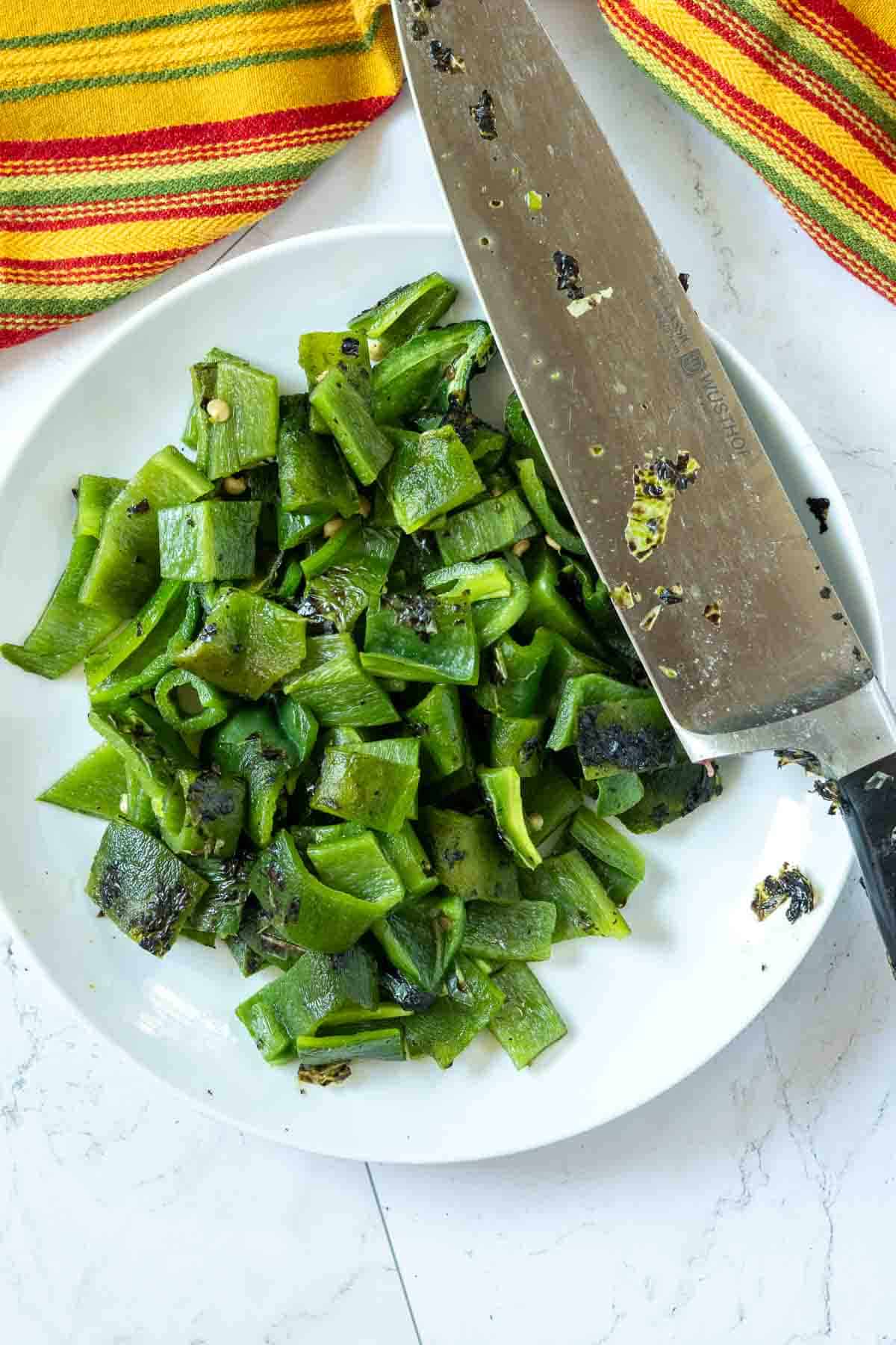 Chopped roasted poblano peppers, Mexican pot roast step 3.