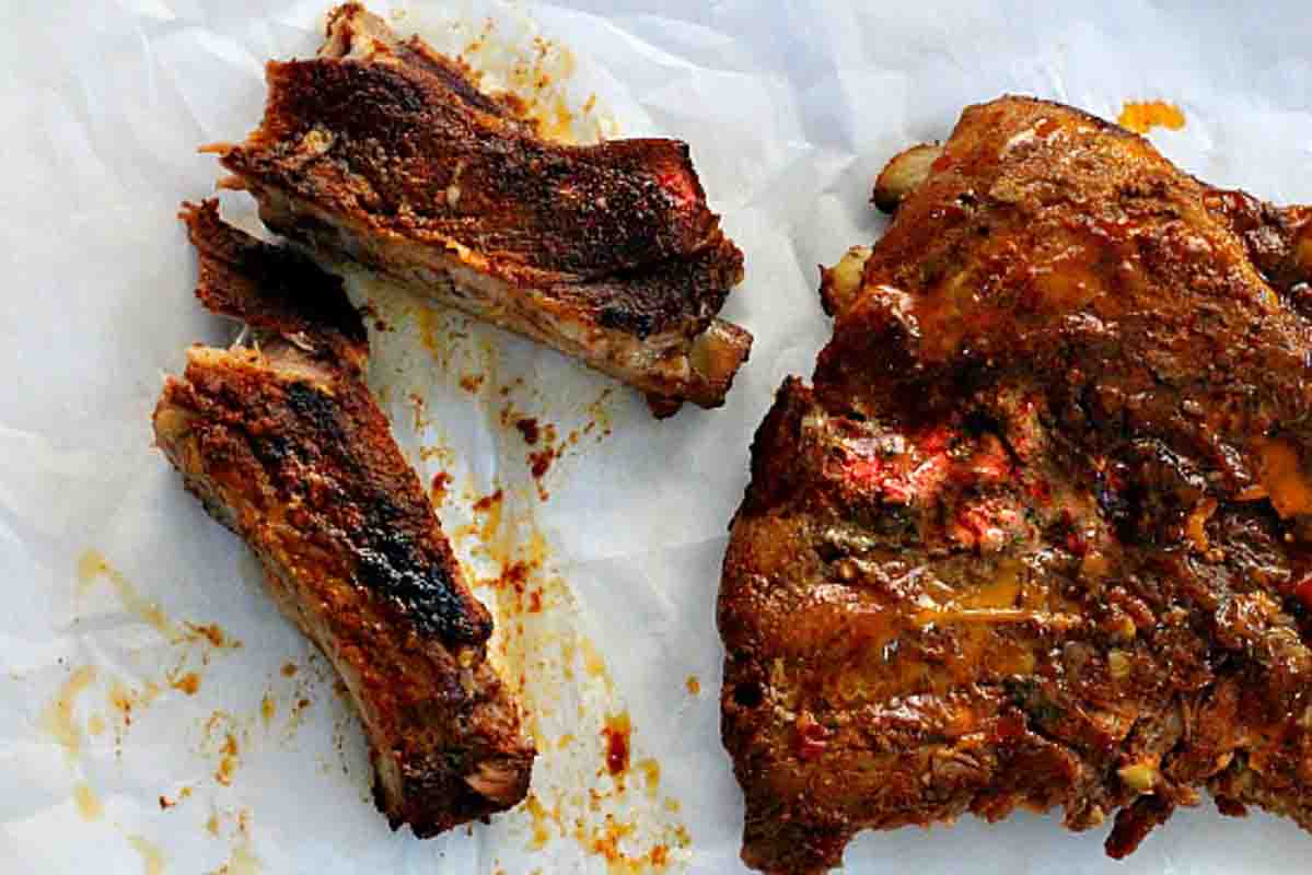 Oven spare ribs after oven baking.