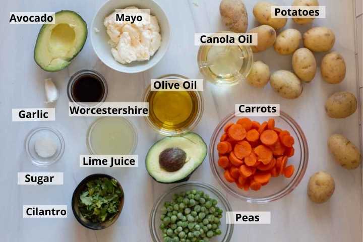 Ingredients to make avocado potato salad
