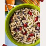 Pasta salad with bbq sauce and black beans.