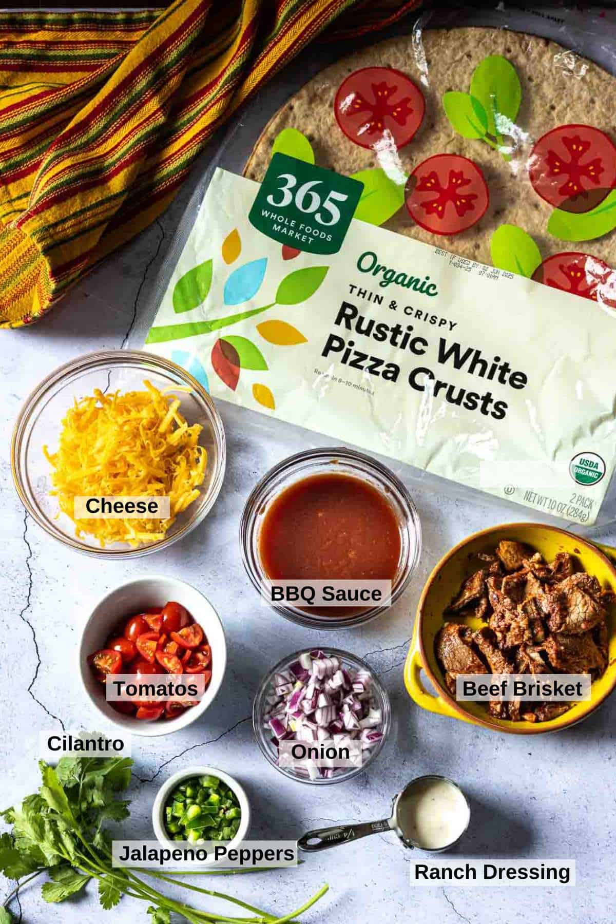 Ingredients to make Brisket Pizza.
