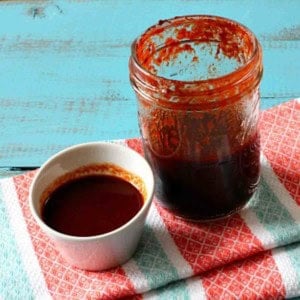 Red chile sauce made from dried chile pepper pods.