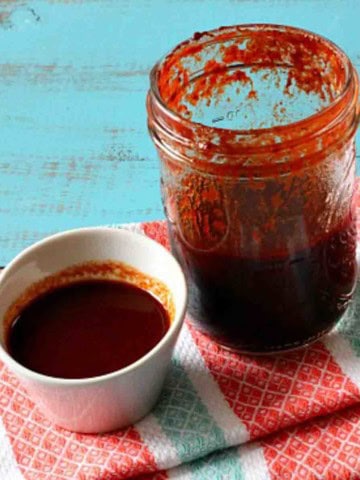 Red chile sauce made from dried chile pepper pods.